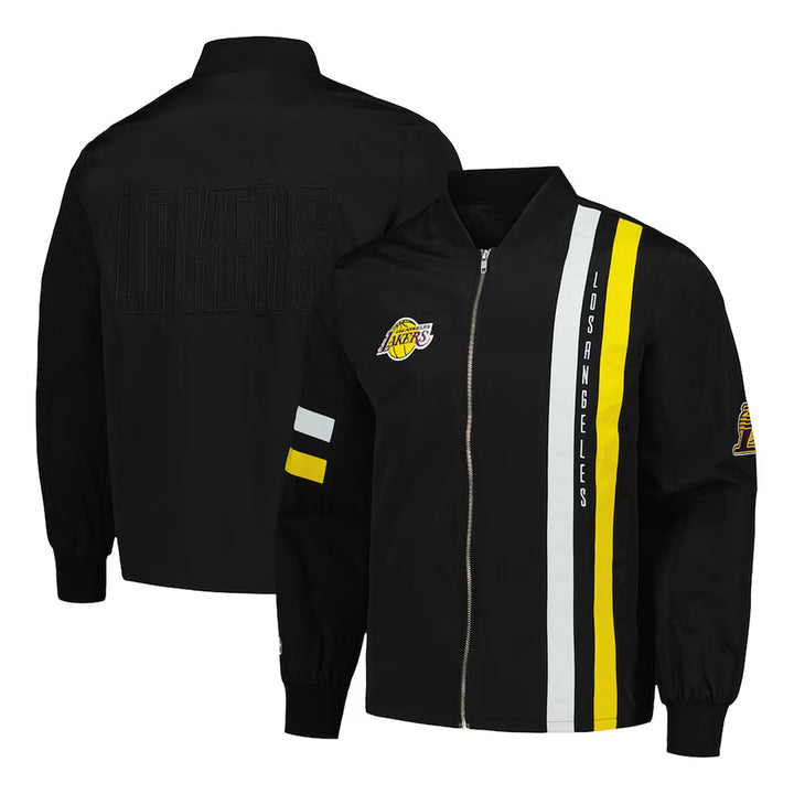 LA Lakers Black Stitch Applique Bomber Jacket Back view 