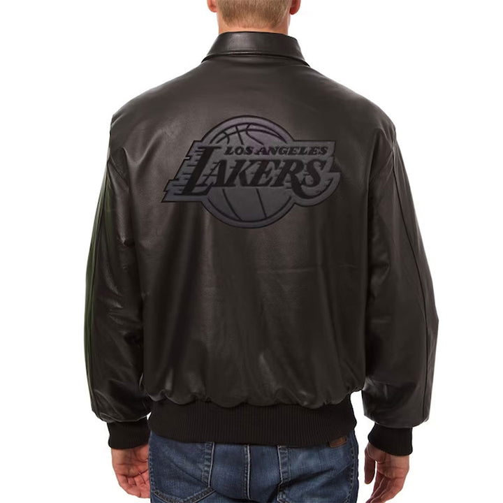 LA Lakers Black Tonal Leather Jacket Back view 