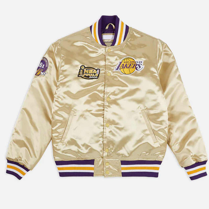 LA Lakers Championship Game Gold Satin Jacket Front View 
