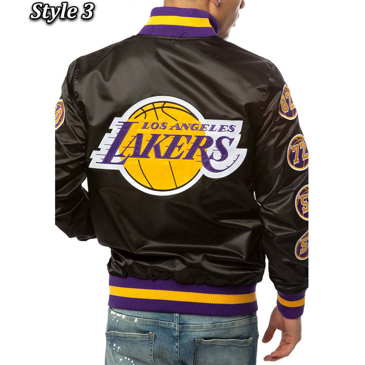 LA Lakers Champs 17 Patches Satin Jacket Style Three Back View 