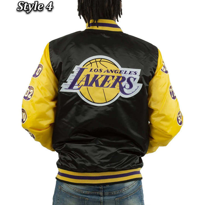 LA Lakers Champs 17 Patches Satin Jacket Style Four Back View 