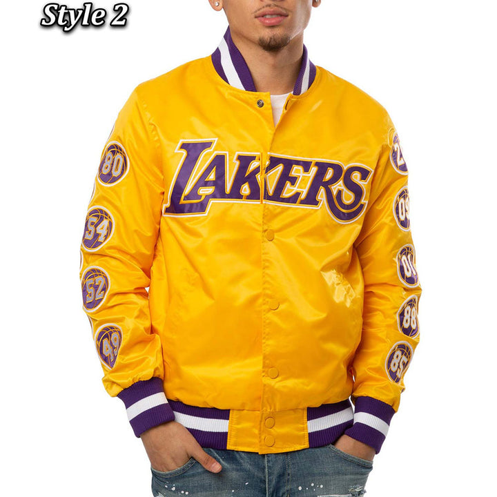 LA Lakers Champs 17 Patches Satin Jacket Style Two Back View 