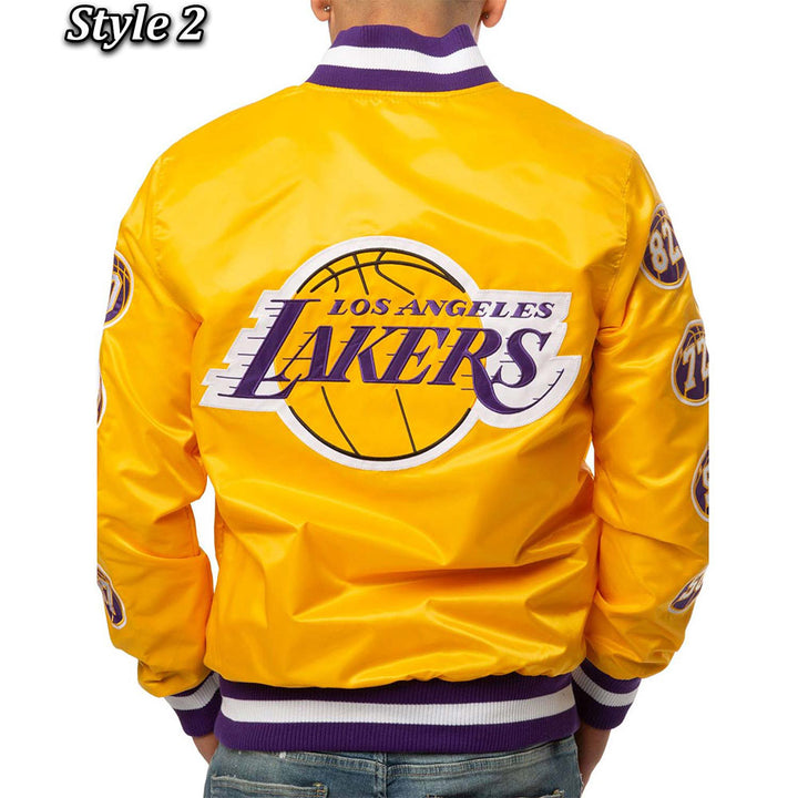 LA Lakers Champs 17 Patches Satin Jacket Style Two Back View 