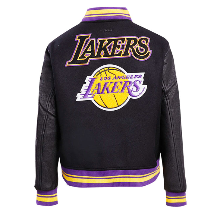 LA Lakers Cream Retro Classic Varsity Jacket BLack Front View 