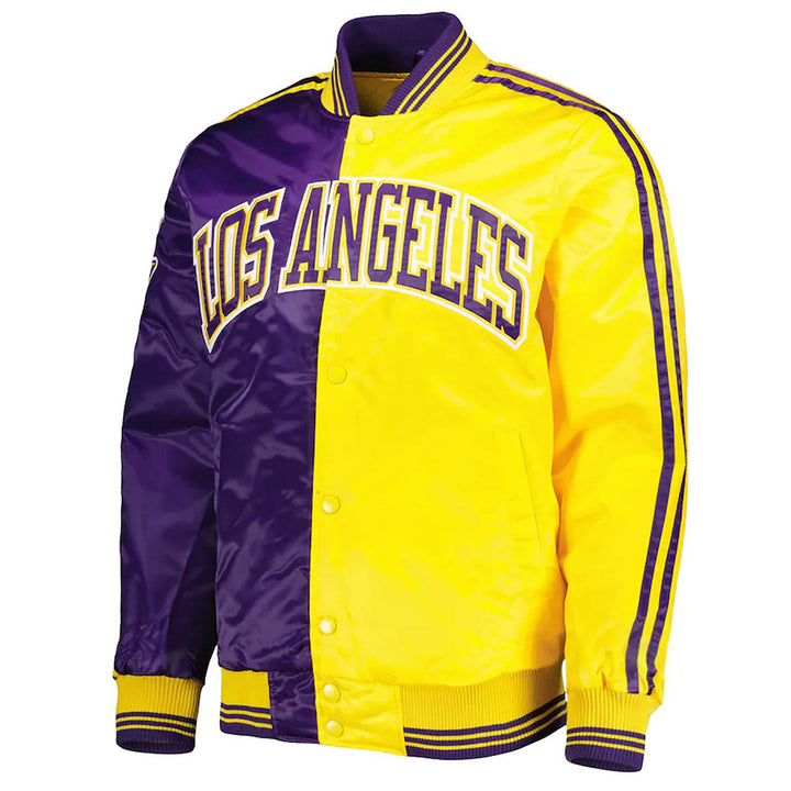 LA Lakers Fast Break Purple/Gold Satin Jacket Front View 