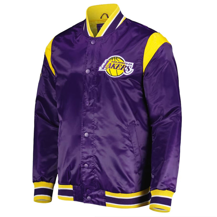 LA Lakers Forward Power Yellow/Purplr Satin Jacket Front View 