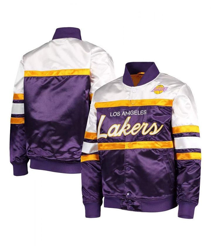 LA Lakers Hardwood Classics Purple/White Jacket Front Back View 