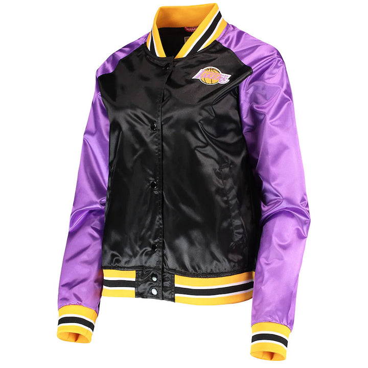 LA Lakers Hardwood Classics Raglan Satin Jacket Front View 