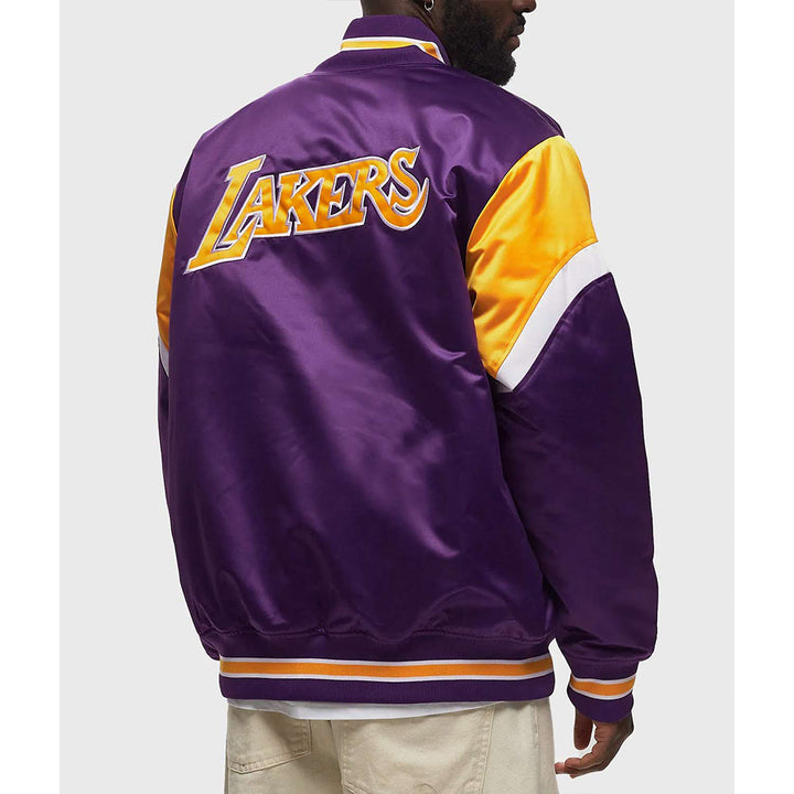 LA Lakers Heavyweight Purple Satin Jacket Back View 