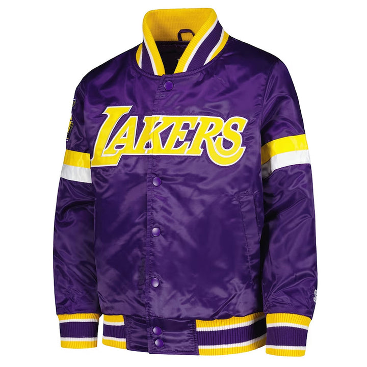 LA Lakers Home Game Purple Satin Jacket Front View 