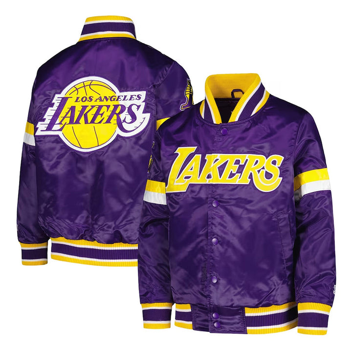 LA Lakers Home Game Purple Satin Jacket Back & Front View 