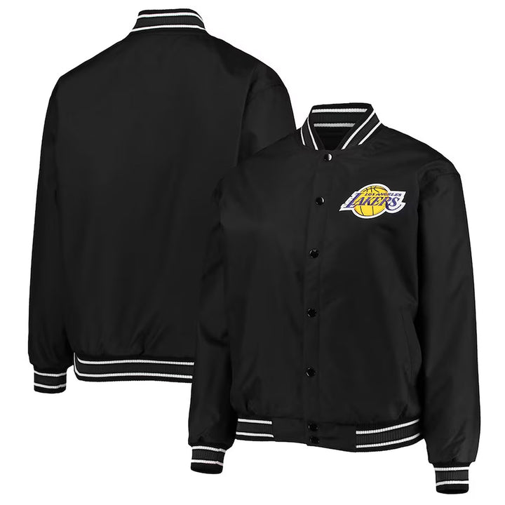 LA Lakers Poly-Twill Black Jacket Front & Back View