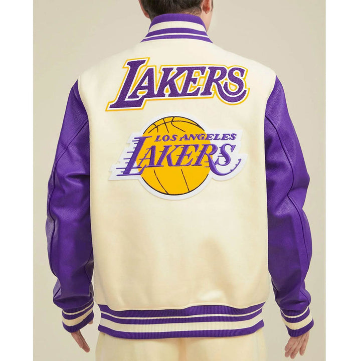 LA Lakers Retro Classic Rib Off White and Purple Varsity Jacket