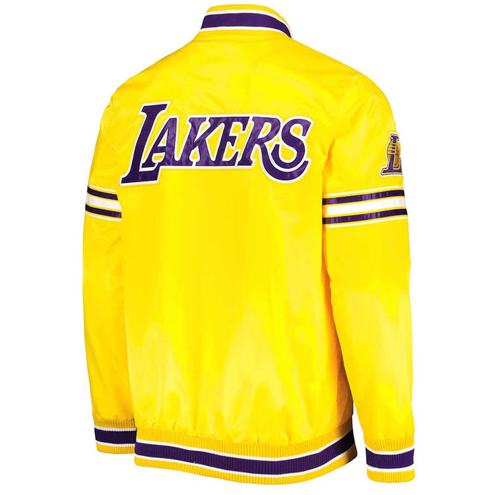 LA Lakers Slider Varsity Yellow Satin Jacket Back View