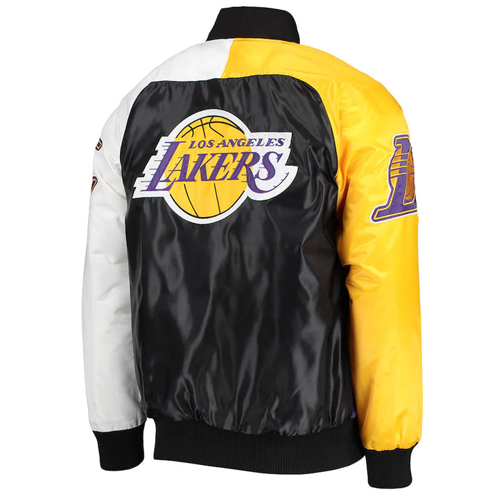 LA Lakers Tricolor Remix Varsity Satin Jacket Back View