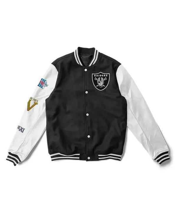 Las Vegas Raiders black and white varsity jacket in USA