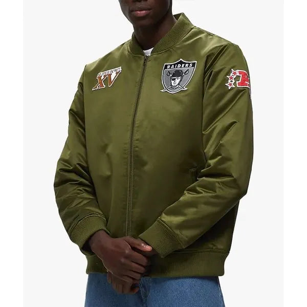 Green satin Las Vegas Raiders bomber jacket in USA