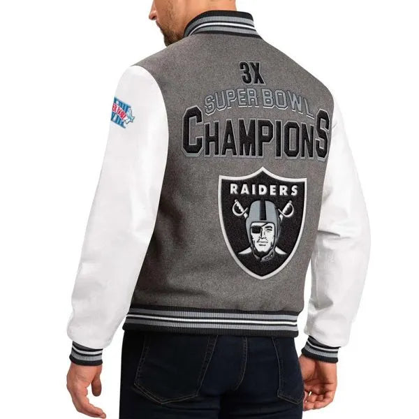 Wool and leather Raiders championship jacket in American Style