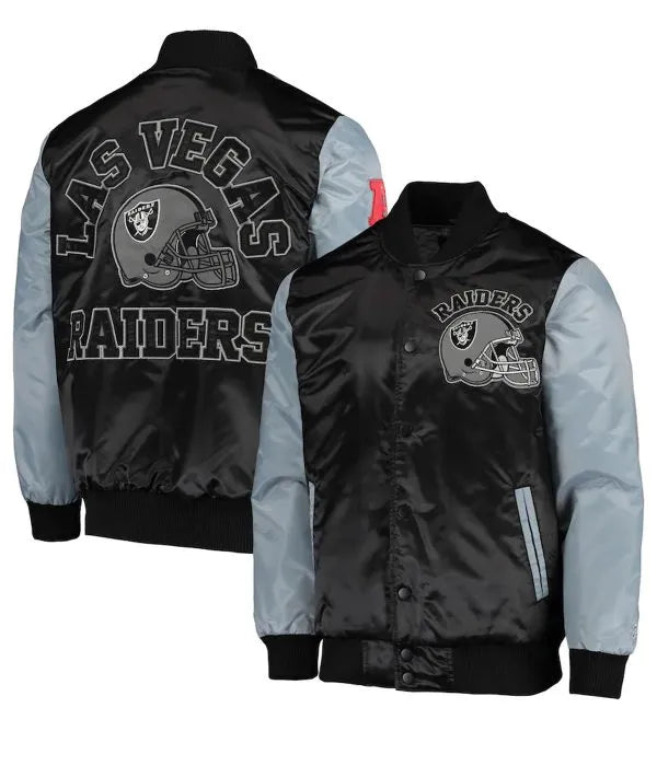 Backside design of Raiders black and grey jacket in USA