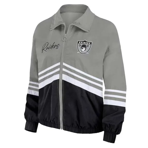 Black and silver Raiders throwback jacket in USA