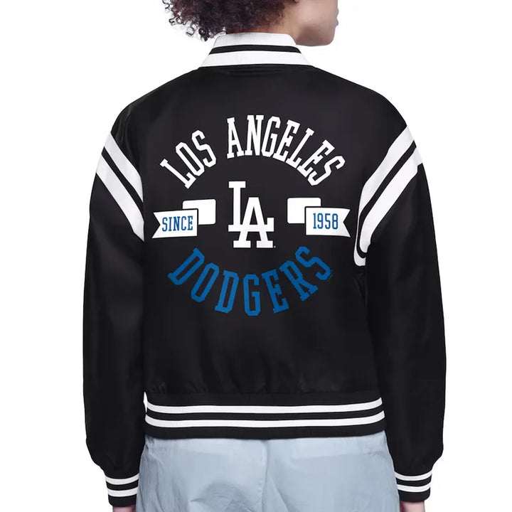 LA Dodgers Black Varsity Satin Jacket For women and men