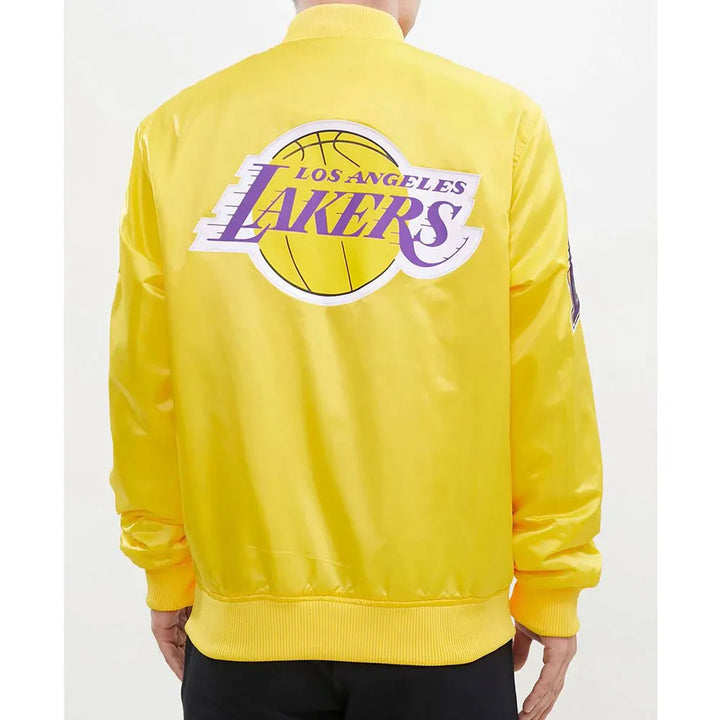 Back View NBA Los Angeles Lakers Big Logo Yellow Satin Jacket