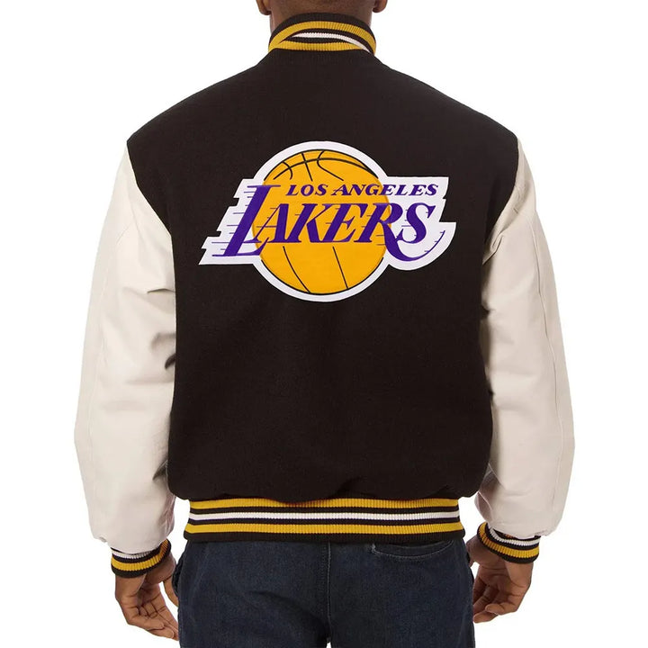 Back NBA Los Angeles Lakers Domestic Black and White Varsity Jacket