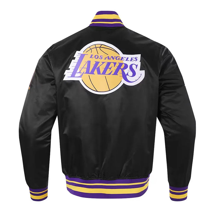 Back view NBA Los Angeles Lakers Script Tail Black Satin Jacket