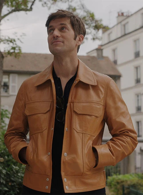 Sleek and Stylish: Lucas Bravo Leather Jacket from the Show in France style