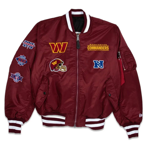 front view Nfl Washington Commanders Burgundy MA-1 Jacket
