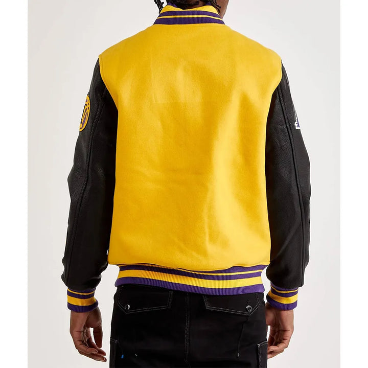 Back View NBA Mash Up Los Angeles Lakers Varsity Yellow and Black Jacket