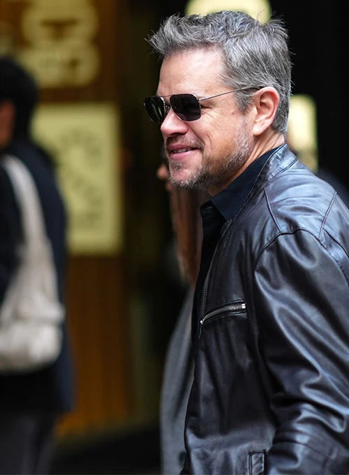 Black Matt Damon Leather Jacket 