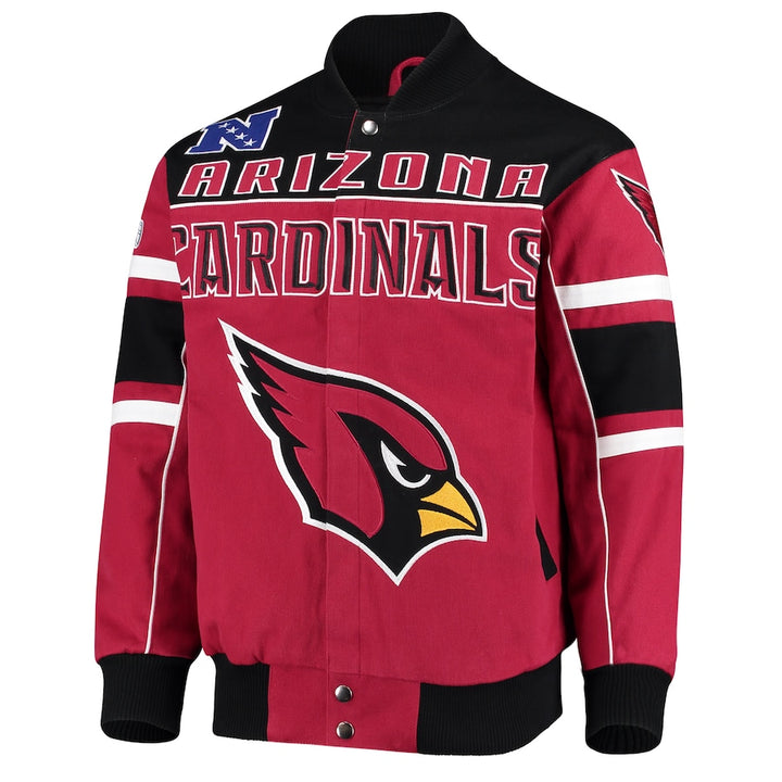 Cardinals varsity fan jacket front view

