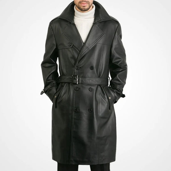 Herren-Trenchcoat aus Faux Shearling-Leder mit Kapuze im Stil von TJS