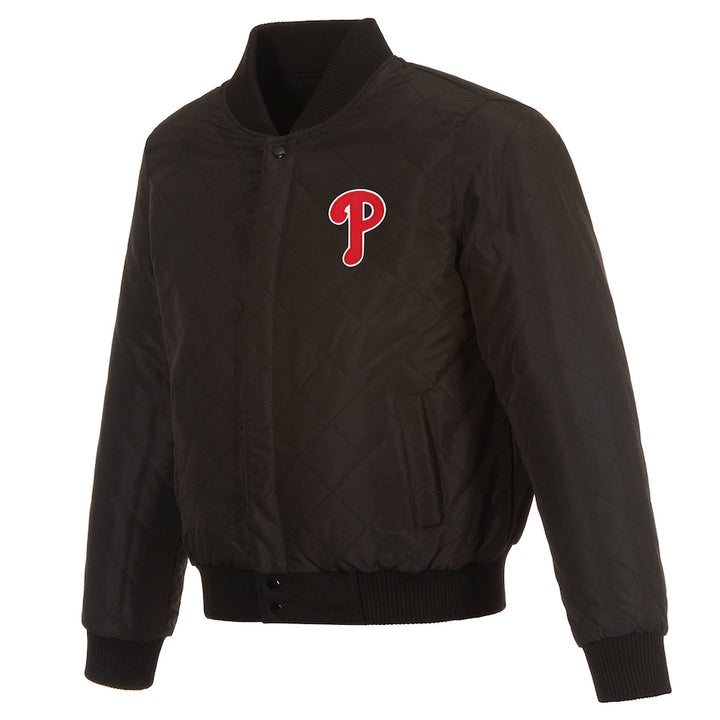 reversible phillies varsity jacket with wool torso and leather sleeves in USA