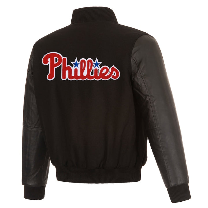 official phillies dual‑sided wool and leather team jacket in USA