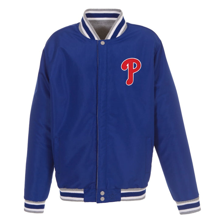 men’s phillies full‑snap fleece varsity jacket reversible design in USA