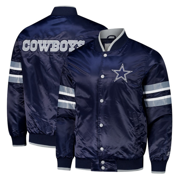 Herren Dallas Cowboys Tommy Hilfiger Weiß/Navy The Varsity Raglan Kunstlederjacke | Herren Lederjacke von The Jacket Seller