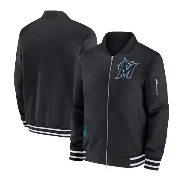Miami Marlins collection dugout black bomber jacket in USA