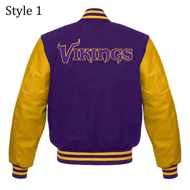 NFL varsity jacket with wool body and leather sleeves

