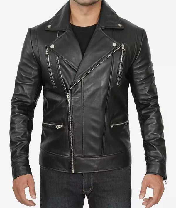 Carter Black Asymmetrical Biker Jacket for Men in USA