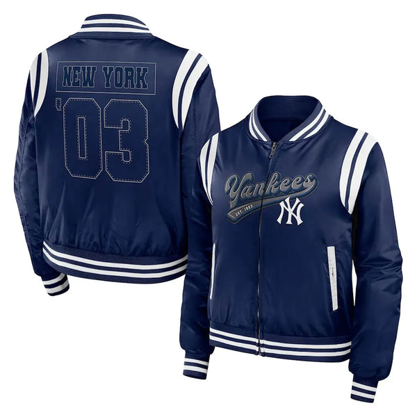 New York Yankees Navy Bomber Full-Zip Jacket Front View in USA