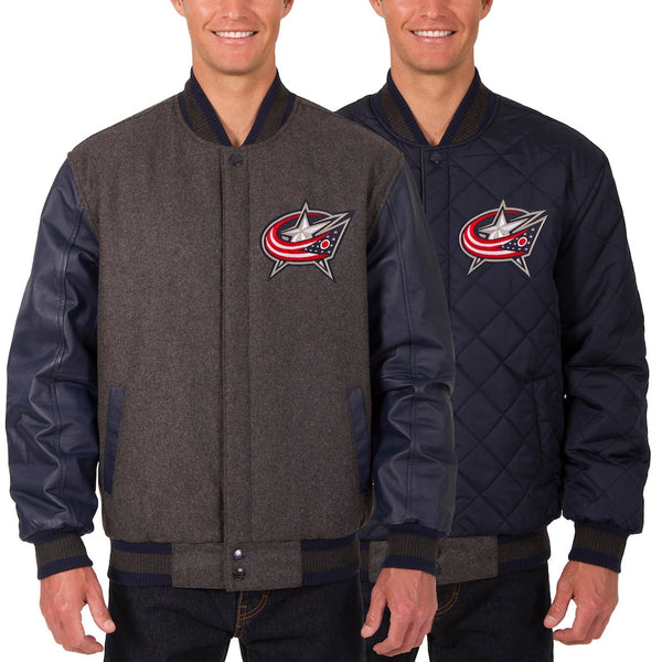 columbus blue jackets reversible wool and leather two hit jacket in USA