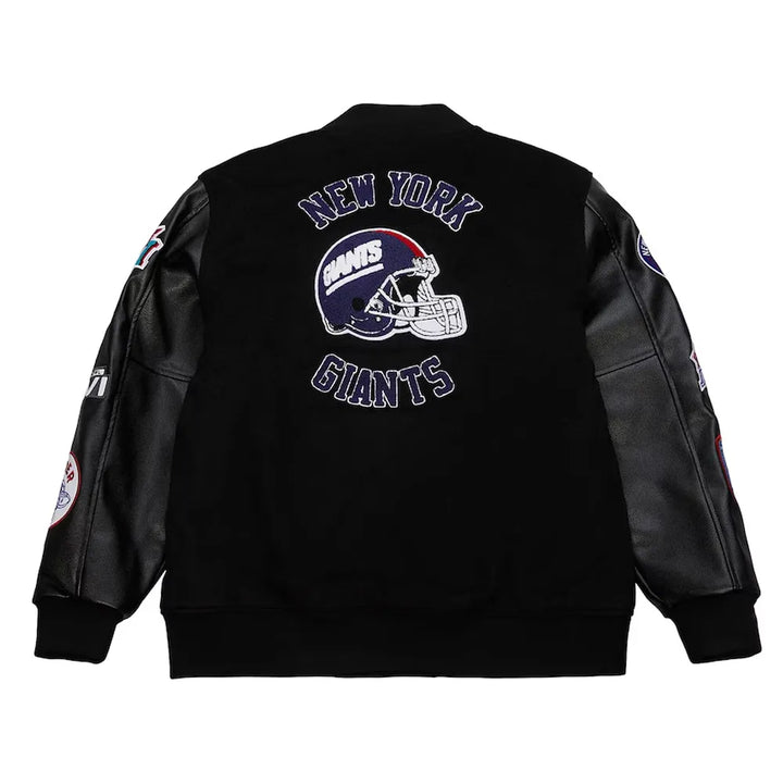 NY Giants Blackout Vintage Logo Varsity Jacket in American Style