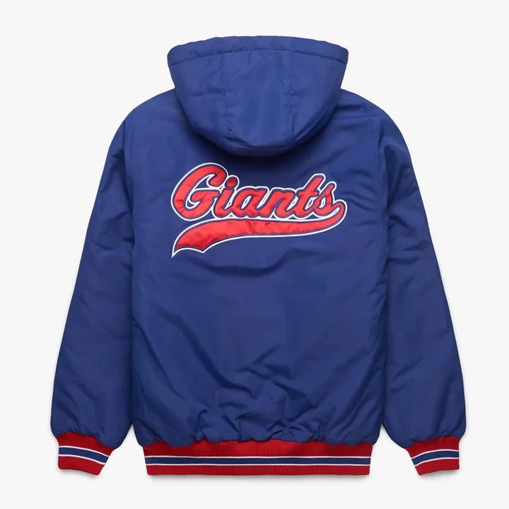 Blue jacket with 'Giants' text on the back against a white background in USA