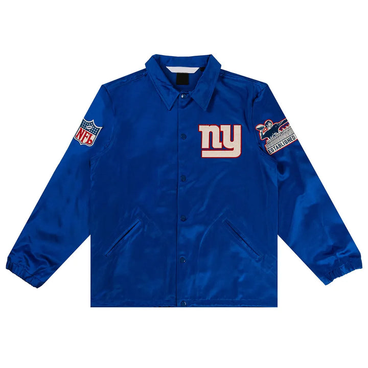 Blue jacket with NFL logos on a white background in American Style