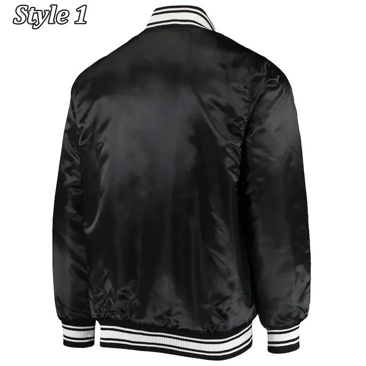 Jets fan gear black satin bomber jacket

