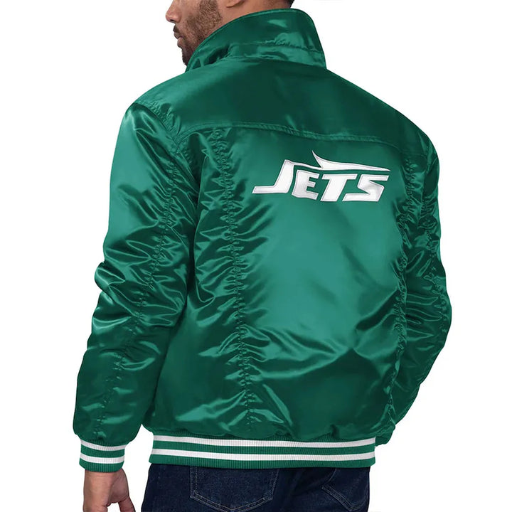 Unisex Jets satin trucker jacket with team graphics

