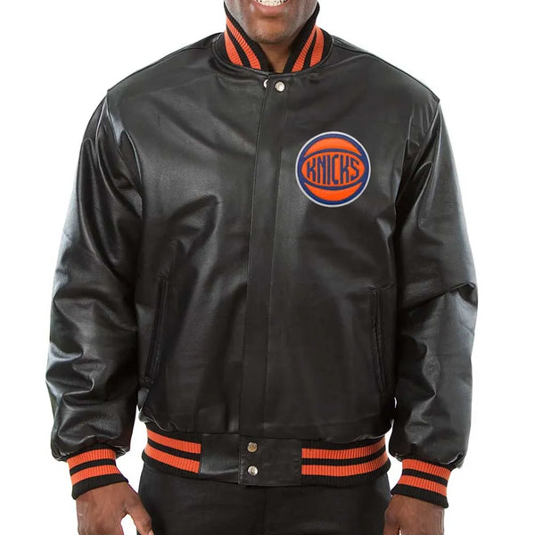 Shop New York Knicks Varsity Black Leather Jacket