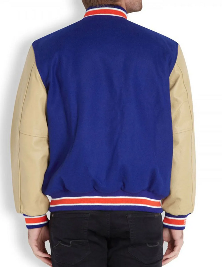 Back View Men’s New York Knicks Blue Letterman Jacket